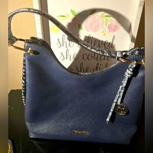 Michael Kors Blue JOAN Pebbled Leather Shoulder Bag
